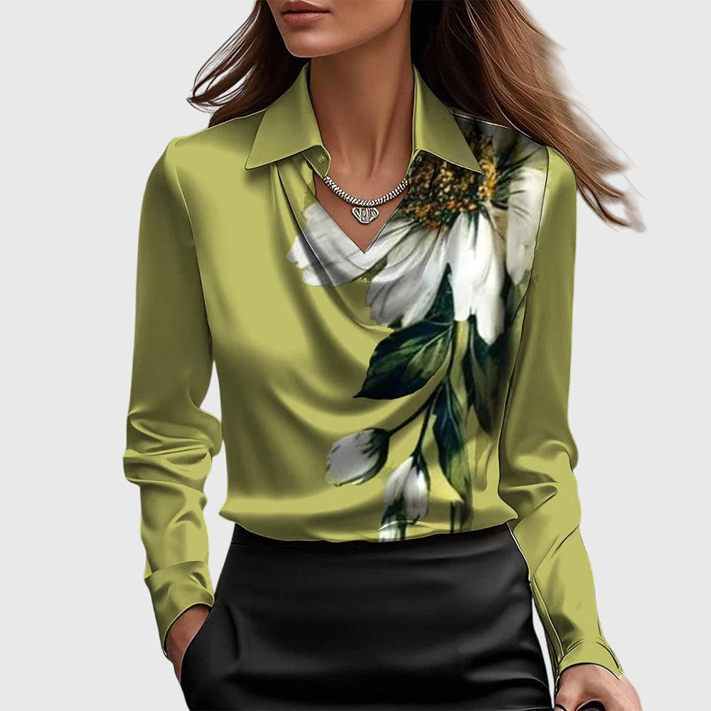 Blouse en satin pour femmes, col bénitier, manches longues, haut élégant