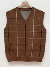 V-Neck Sleeveless Waistcoat with Checked Pattern for Men