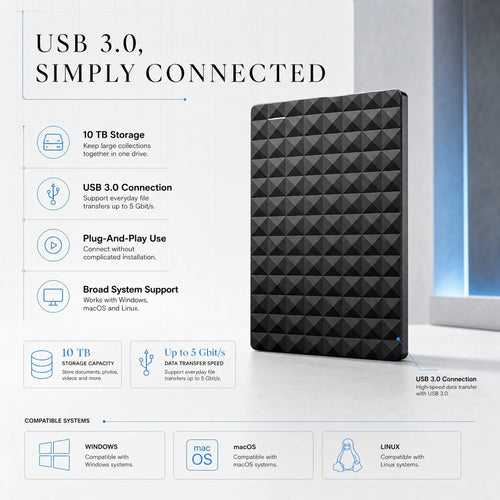 10 TB-os külső merevlemez kompakt USB-tárolóval