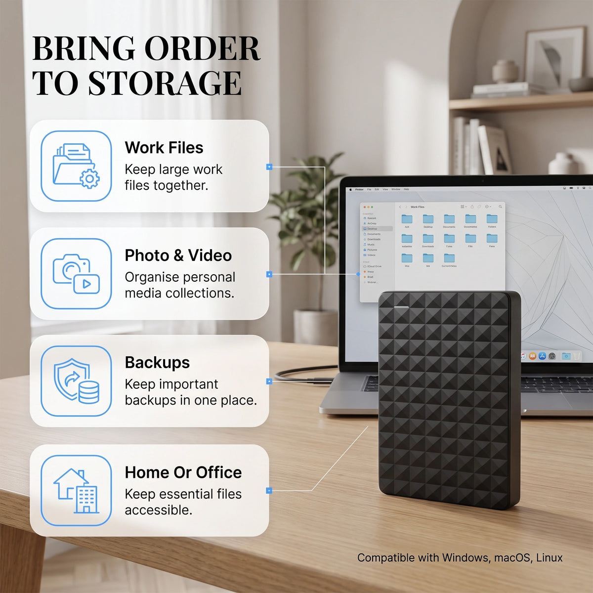External Hard Drive with 10 TB Compact USB Storage