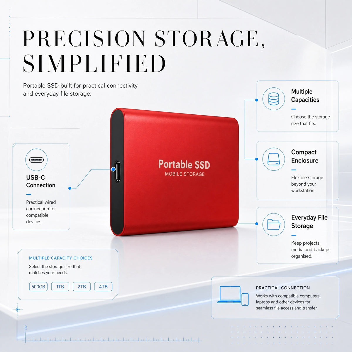 Külső hordozható SSD-meghajtó USB-C-csatlakozással