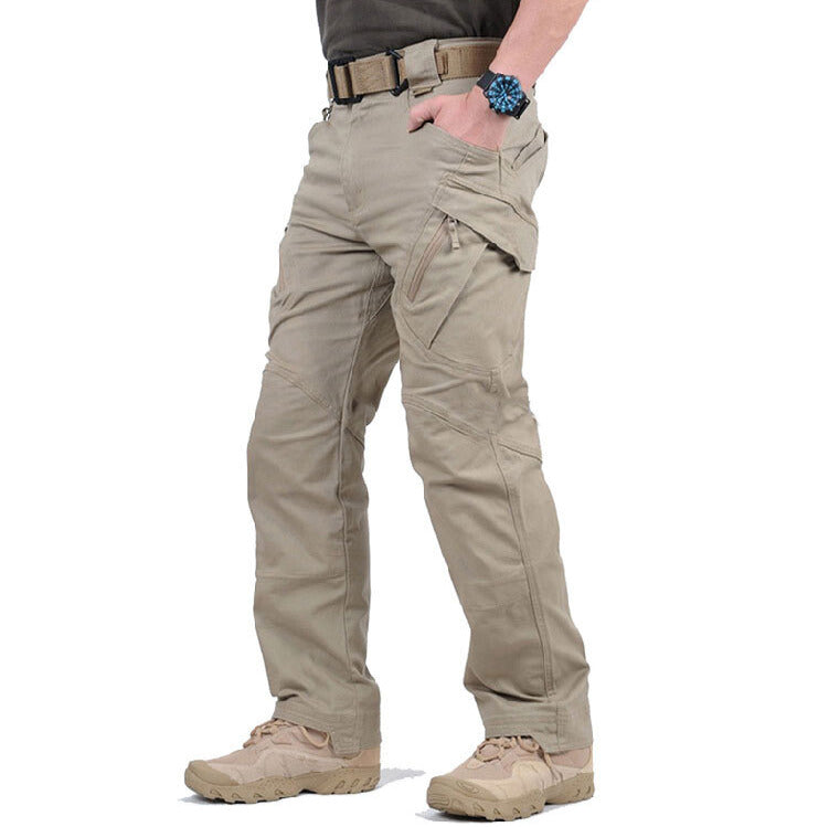 Men's Cargo Trousers with Multiple Zip Pockets and Belt Loops
