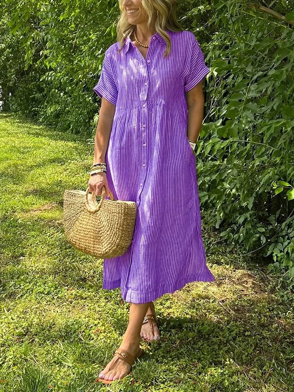 Robe midi longue à rayures verticales pour femme