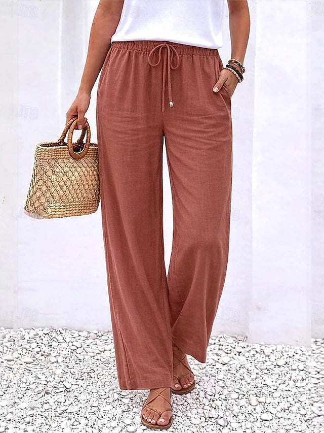 Pantalon large en lin à taille élastique pour un confort estival