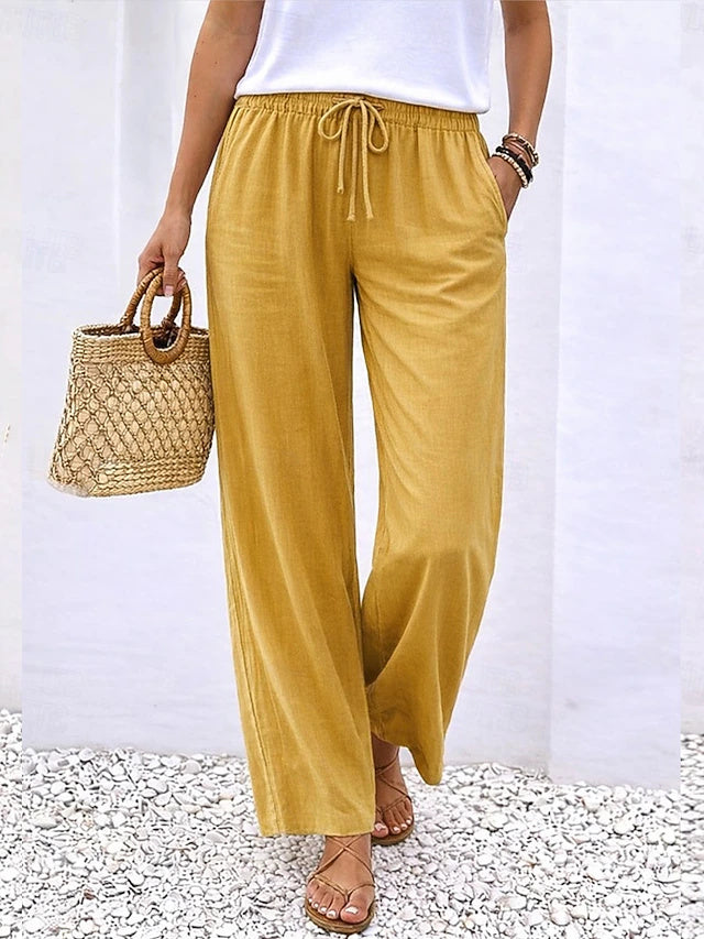 Pantalon large en lin à taille élastique pour un confort estival