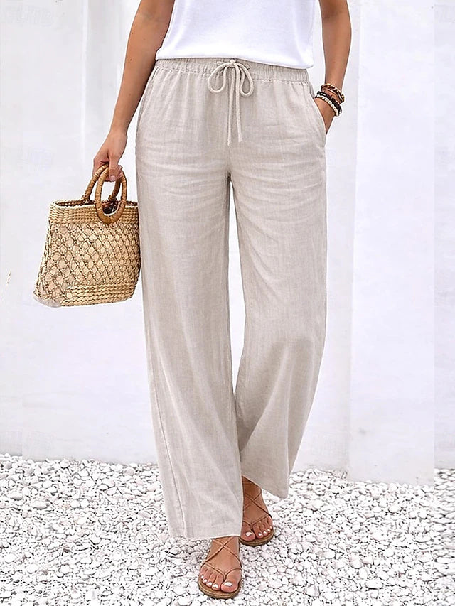 Pantalon large en lin à taille élastique pour un confort estival