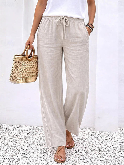 Elastic Waist Linen Wide Leg Pants for Summer Comfort