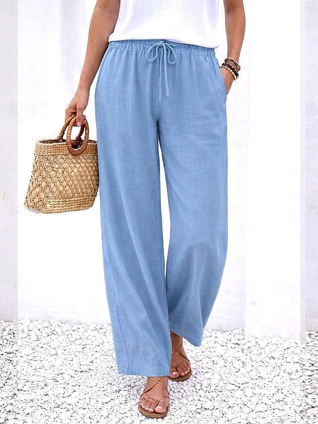 Pantalon large en lin à taille élastique pour un confort estival