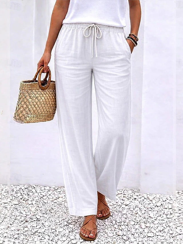 Pantalon large en lin à taille élastique pour un confort estival