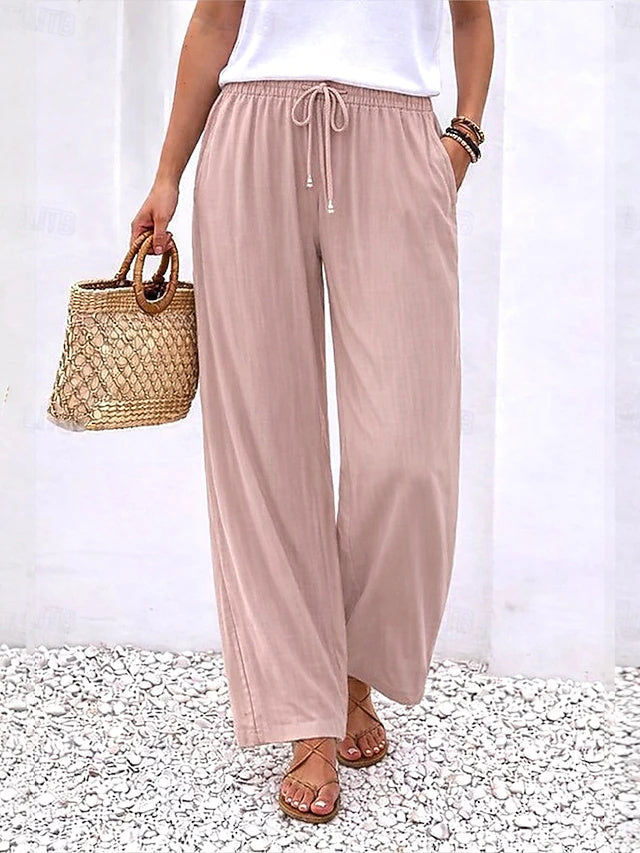 Pantalon large en lin à taille élastique pour un confort estival