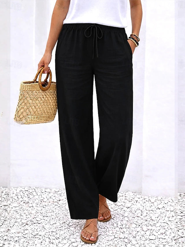 Pantalon large en lin à taille élastique pour un confort estival