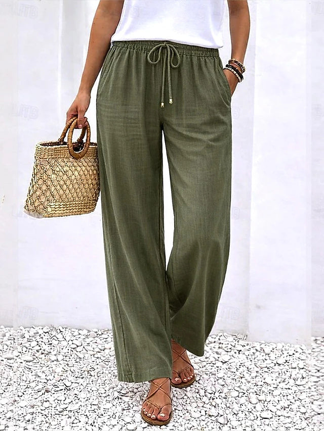Pantalon large en lin à taille élastique pour un confort estival