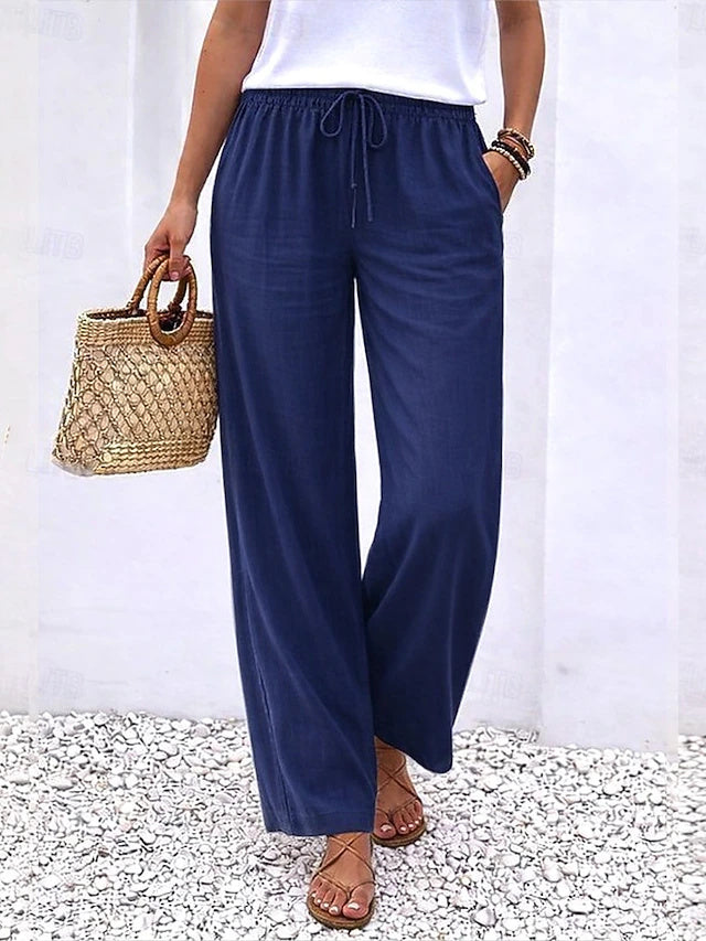 Pantalon large en lin à taille élastique pour un confort estival