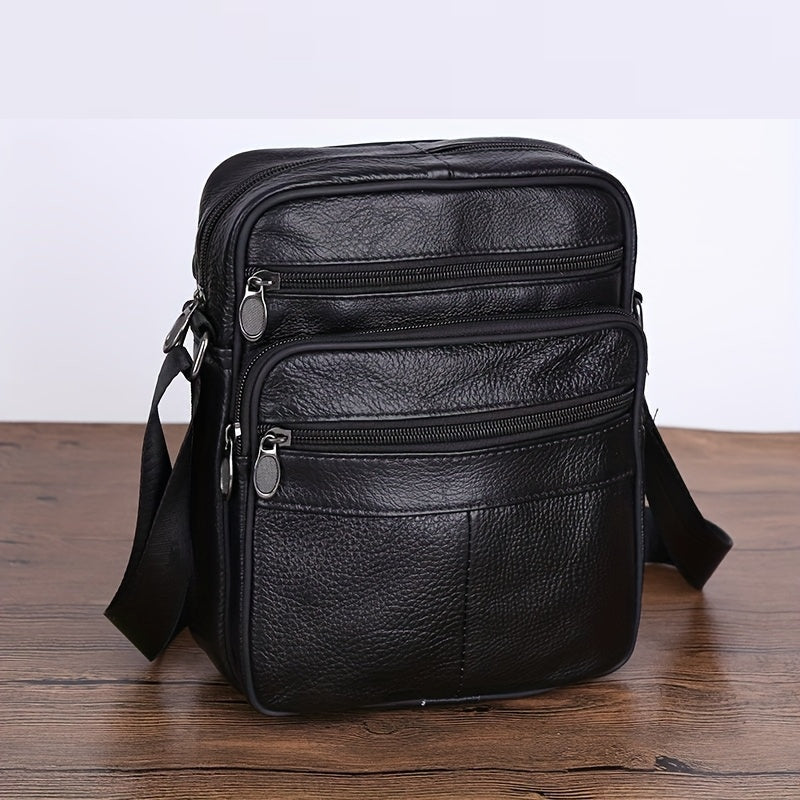 Men's Textured Compact Crossbody Bag with Multiple Zipped Compartments