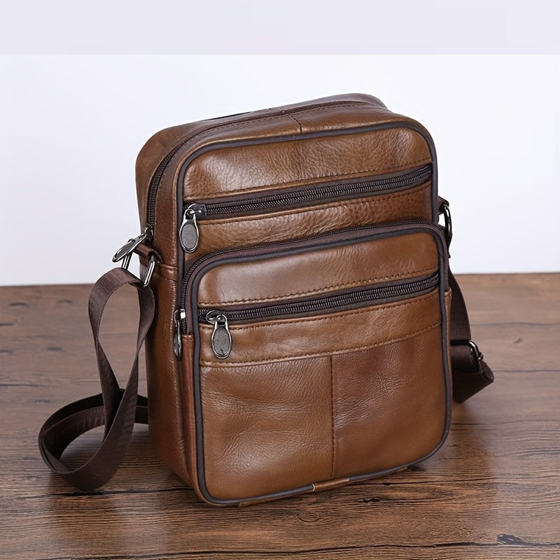 Men's Textured Compact Crossbody Bag with Multiple Zipped Compartments