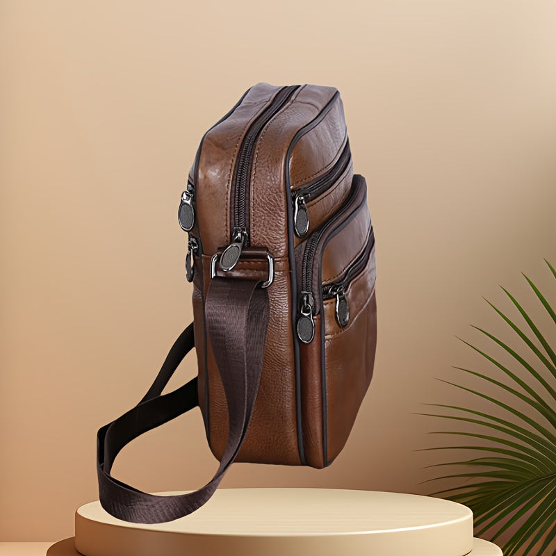 Men's Textured Compact Crossbody Bag with Multiple Zipped Compartments