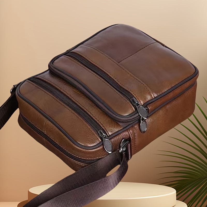 Men's Textured Compact Crossbody Bag with Multiple Zipped Compartments