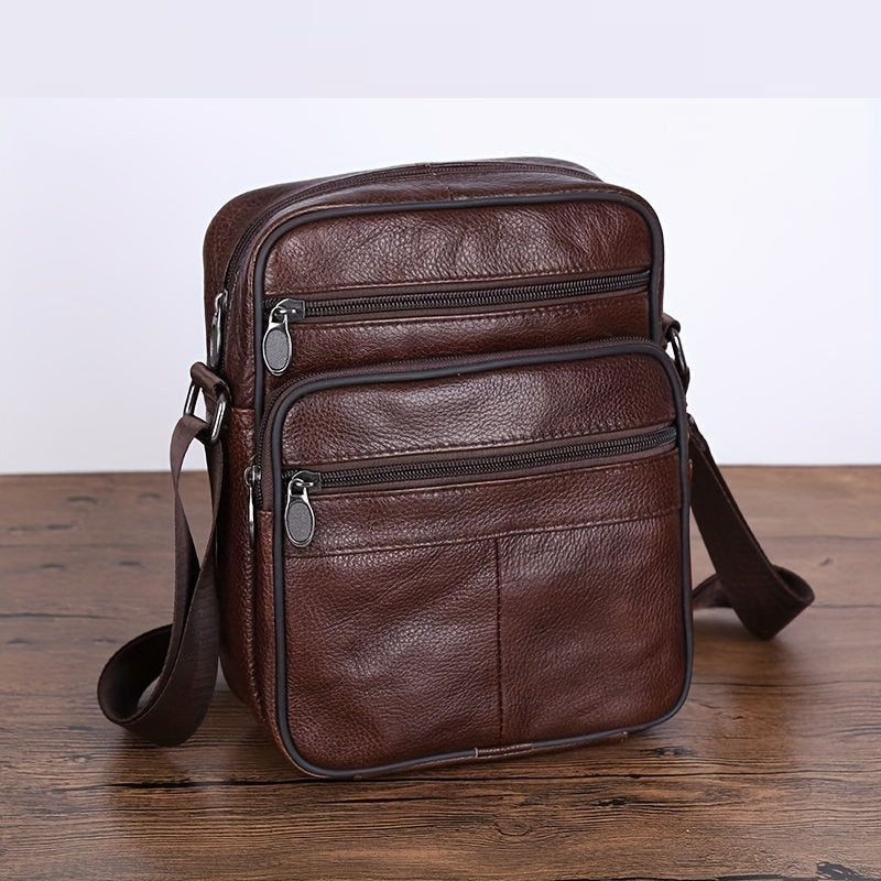 Men's Textured Compact Crossbody Bag with Multiple Zipped Compartments