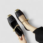 Mary Jane Block Heel Shoes with Jacquard Upper and Pearl Strap for Wedding Guest