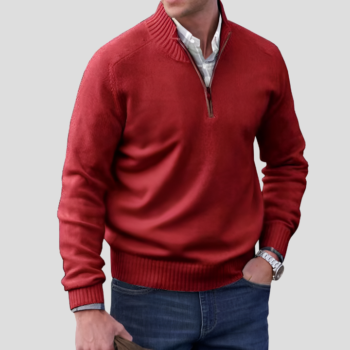 Pull élégant pour homme en mélange de coton à col zippé