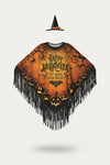 Costume d’Halloween de sorcière pour femme avec poncho, franges et chapeau