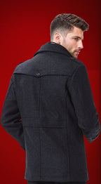 Men's Winter Coat with Zip-Up Closure and Button Accents