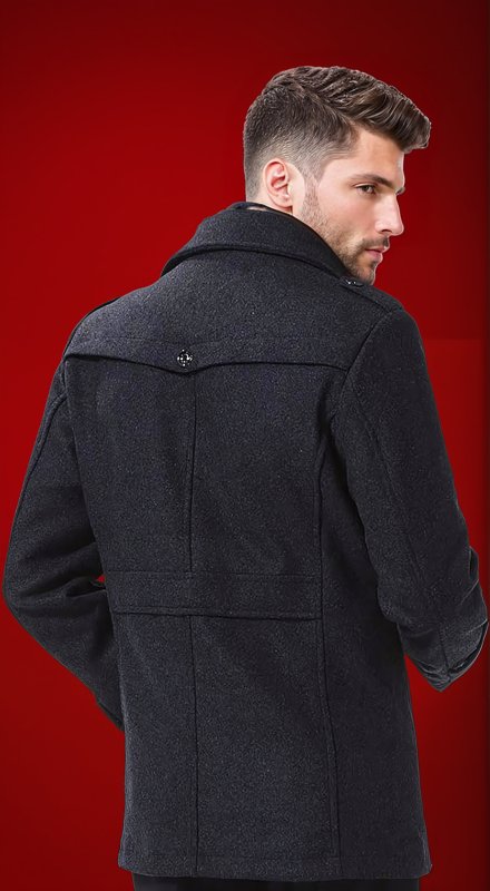 Men's Winter Coat with Zip-Up Closure and Button Accents
