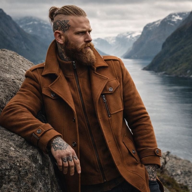 Men's Winter Coat with Zip-Up Closure and Button Accents