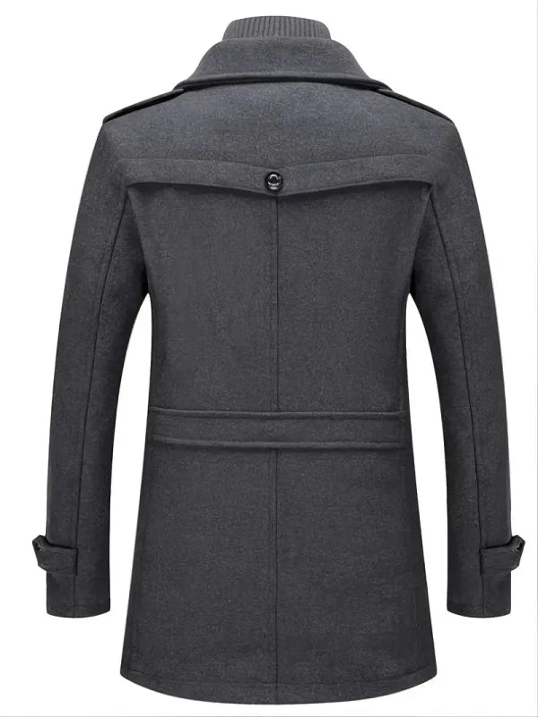 Men's Winter Coat with Zip-Up Closure and Button Accents