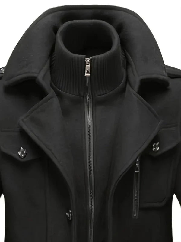Men's Winter Coat with Zip-Up Closure and Button Accents
