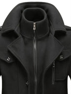 Men's Winter Coat with Zip-Up Closure and Button Accents