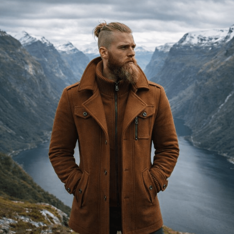 Men's Winter Coat with Zip-Up Closure and Button Accents