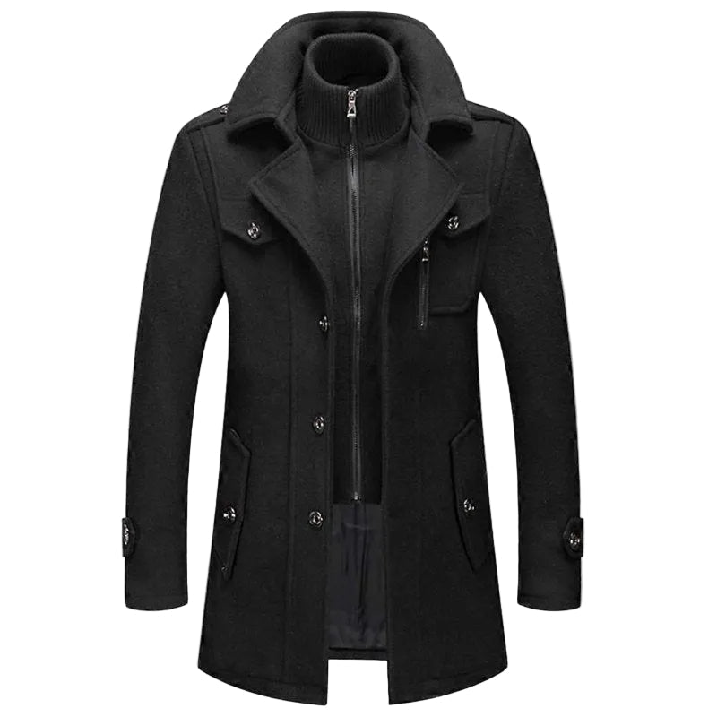 Men's Winter Coat with Zip-Up Closure and Button Accents