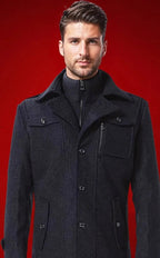 Men's Winter Coat with Zip-Up Closure and Button Accents