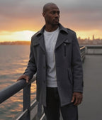 Men's Winter Coat with Zip-Up Closure and Button Accents