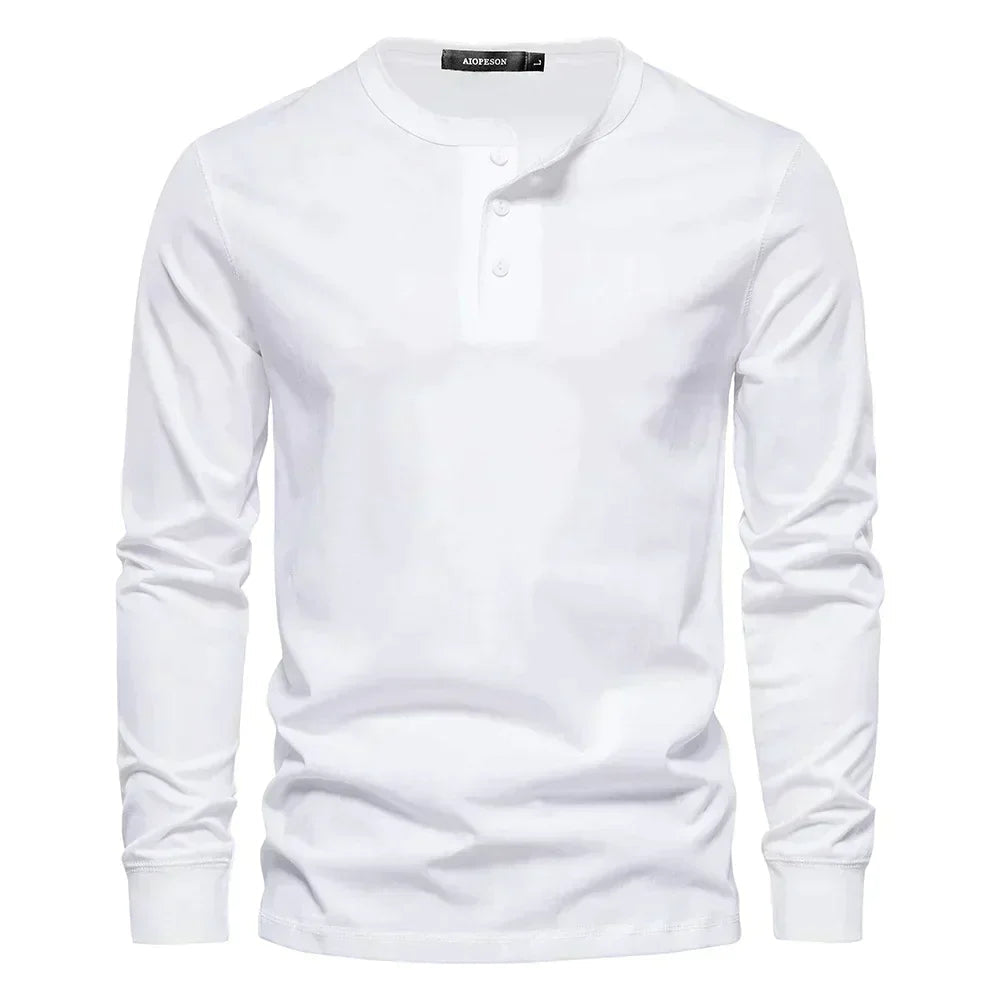 Chemise Henley à manches longues pour homme, fermeture boutonnée, en coton respirant