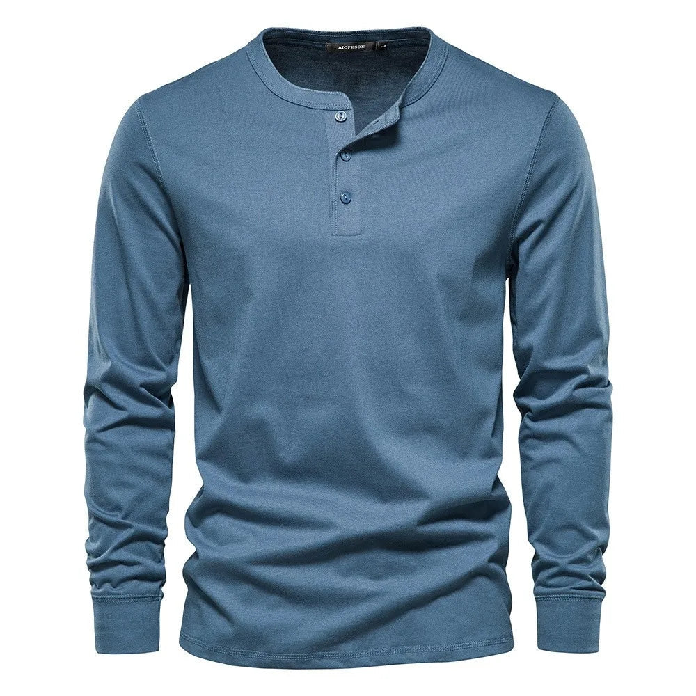 Chemise Henley à manches longues pour homme, fermeture boutonnée, en coton respirant