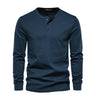 Chemise Henley à manches longues pour homme, fermeture boutonnée, en coton respirant