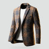 Men's Houndstooth Wool Blend Blazer with Notch Lapels and Tailored Fit