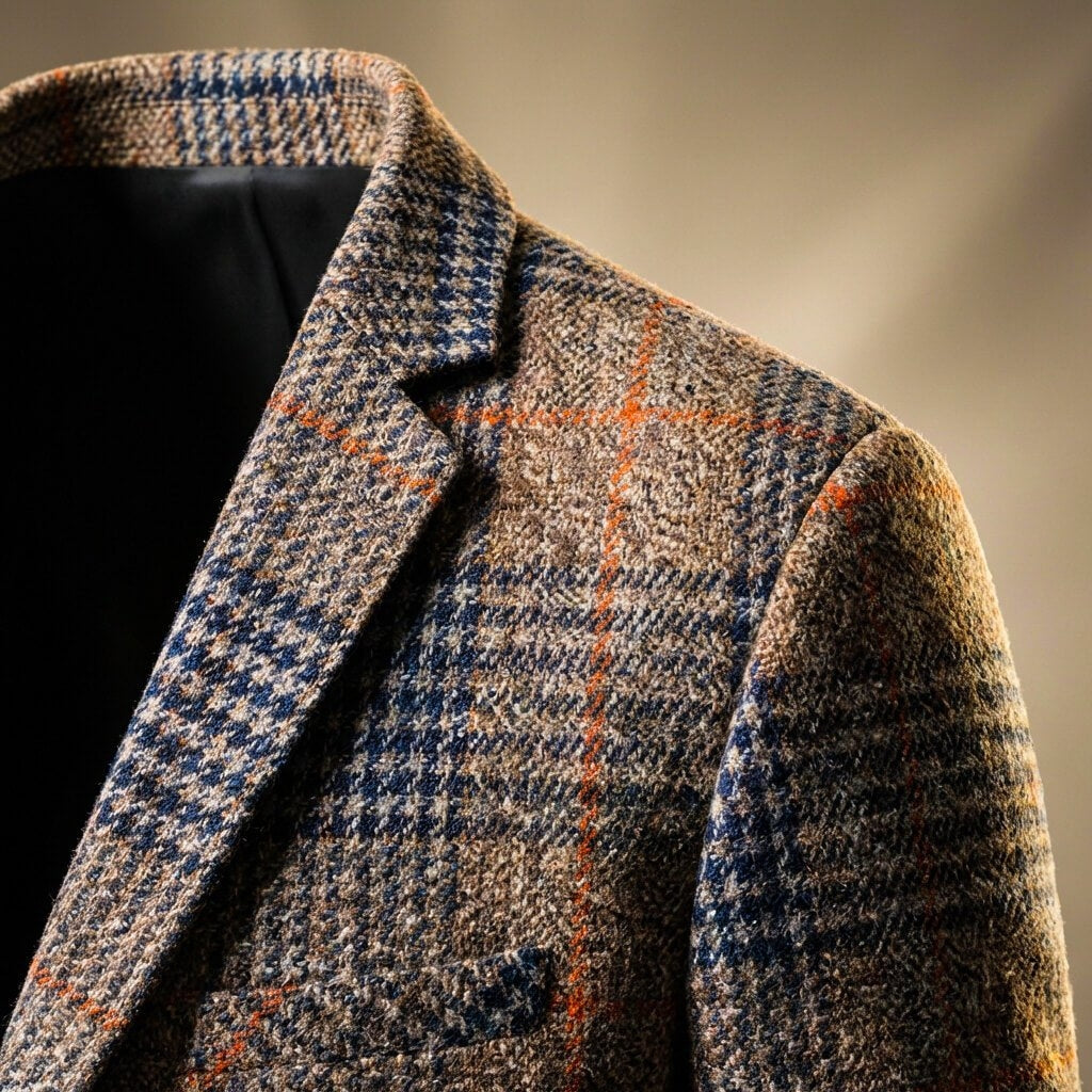 Men's Houndstooth Wool Blend Blazer with Notch Lapels and Tailored Fit