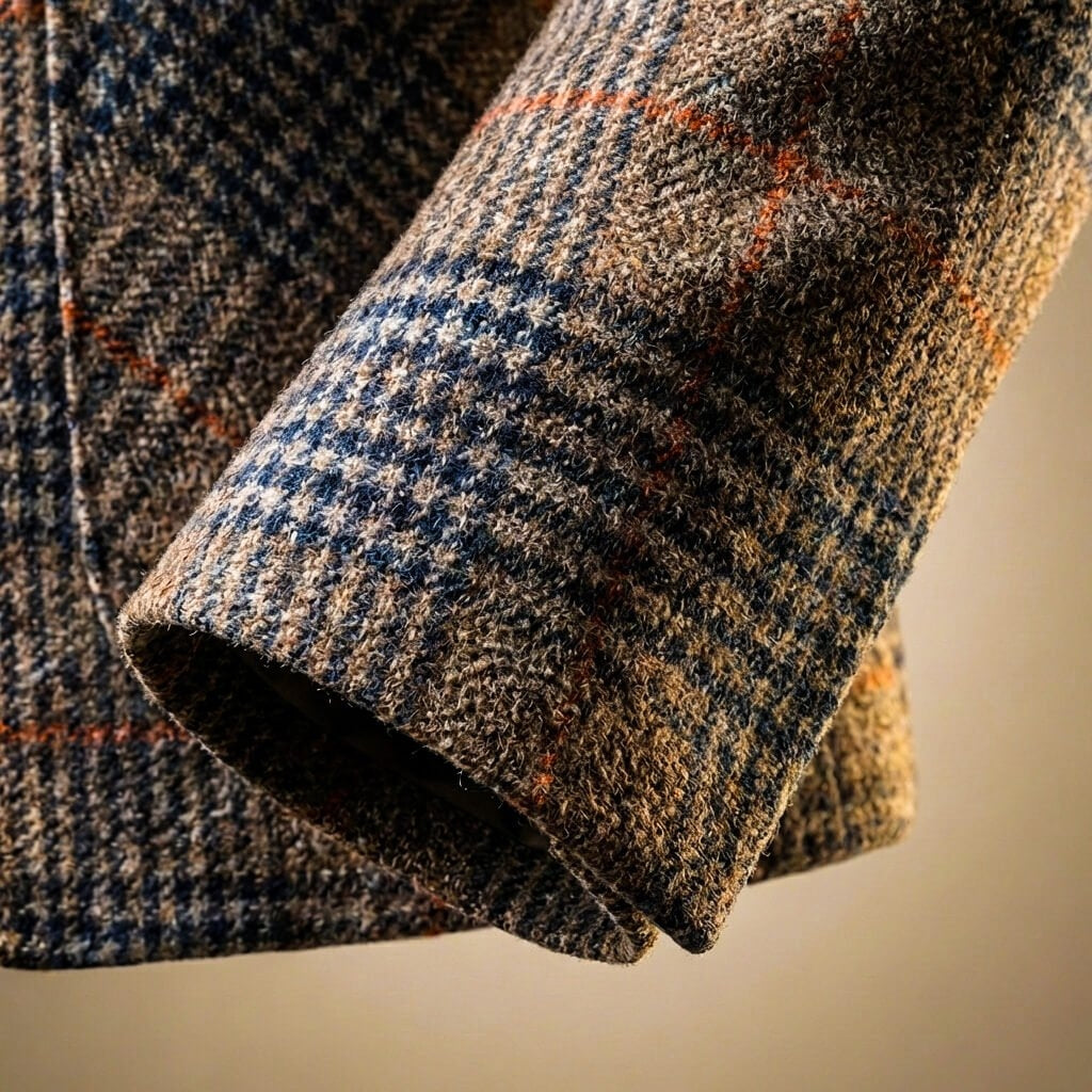 Men's Houndstooth Wool Blend Blazer with Notch Lapels and Tailored Fit