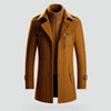 Men's Mid-Length Wool Blend Coat with Double Collar and Zip Closure