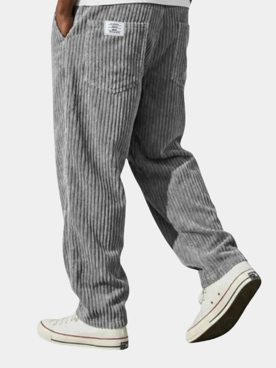 Men's Relaxed Fit Corduroy Trousers with Elastic Waistband and Straight Cut