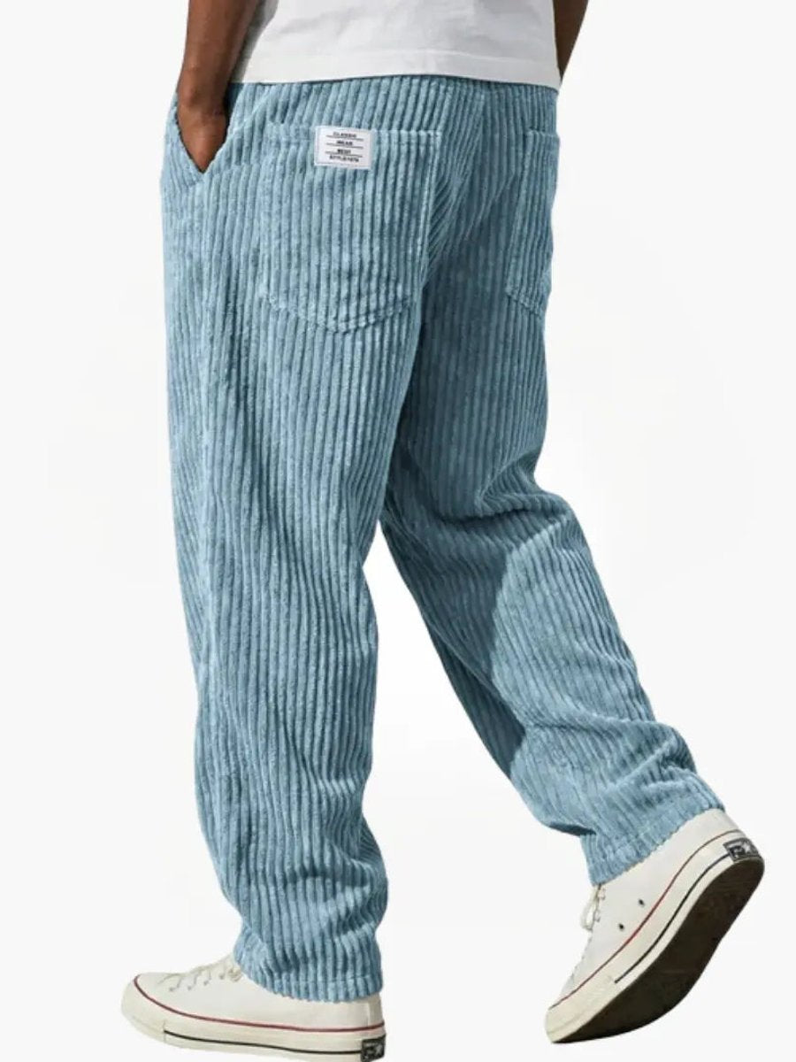 Men's Relaxed Fit Corduroy Trousers with Elastic Waistband and Straight Cut