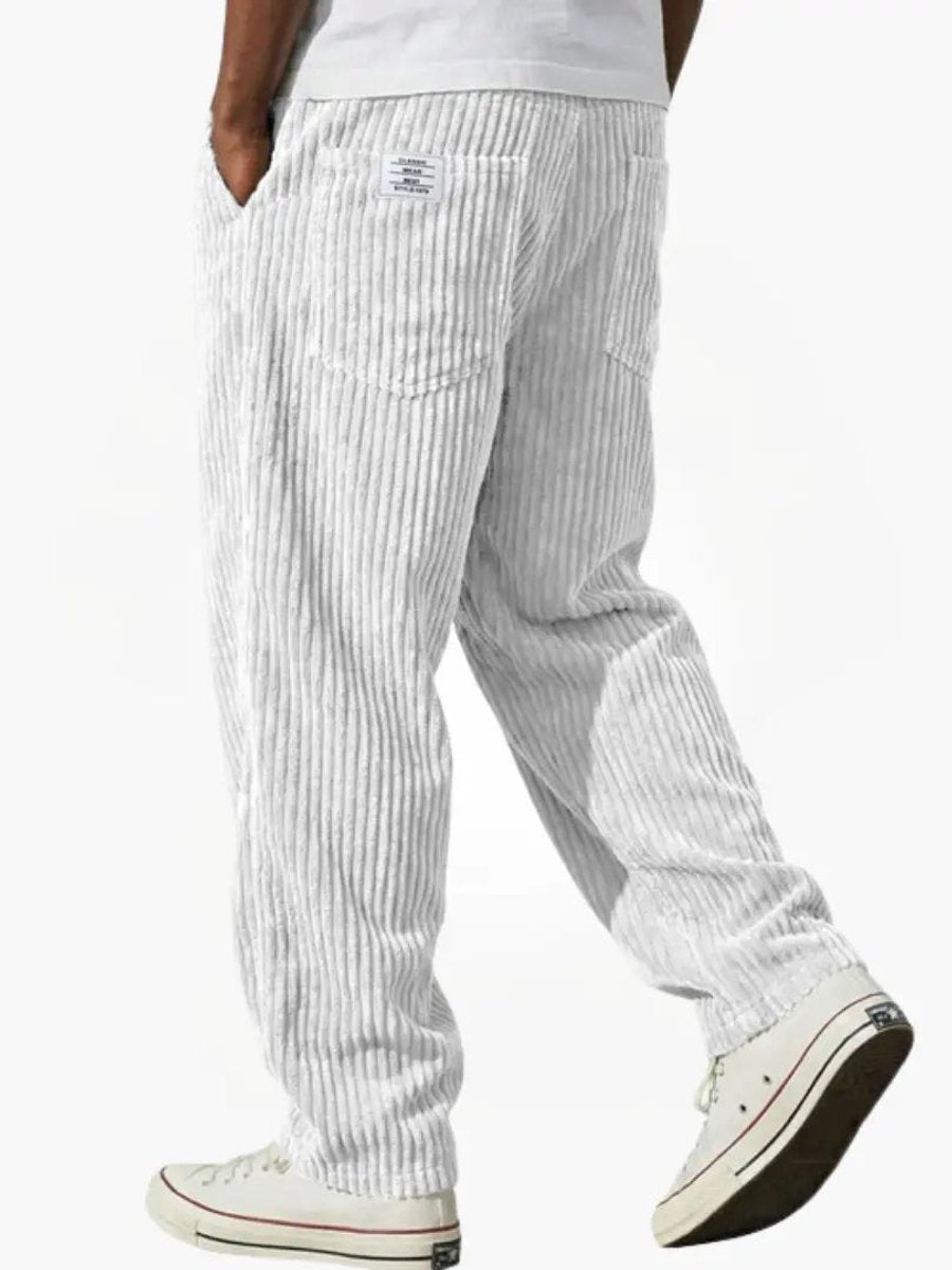Men's Relaxed Fit Corduroy Trousers with Elastic Waistband and Straight Cut