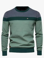 Men's Colour Block Jumper with Round Neck and Ribbed Cuffs