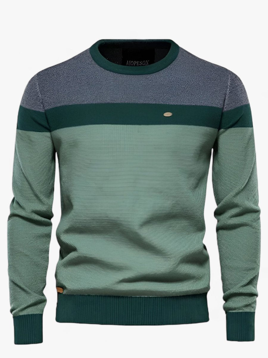 Men's Colour Block Jumper with Round Neck and Ribbed Cuffs
