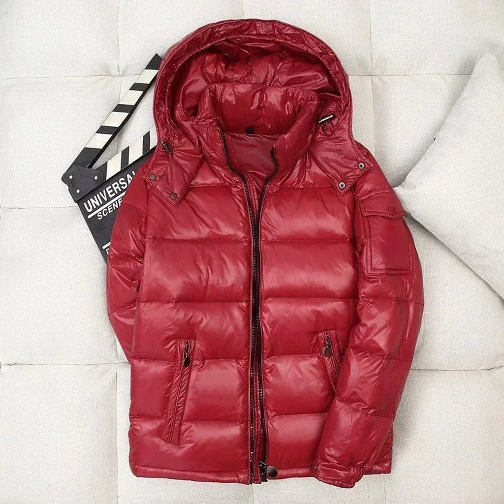 Men's Puffer Jacket with Hood and Front Zip Pockets