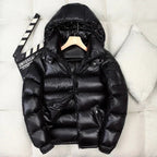 Men's Puffer Jacket with Hood and Front Zip Pockets