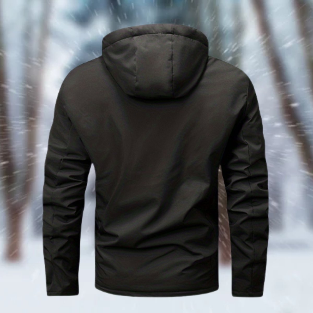 Men's Hooded Jacket with Front Zip and Multiple Pockets